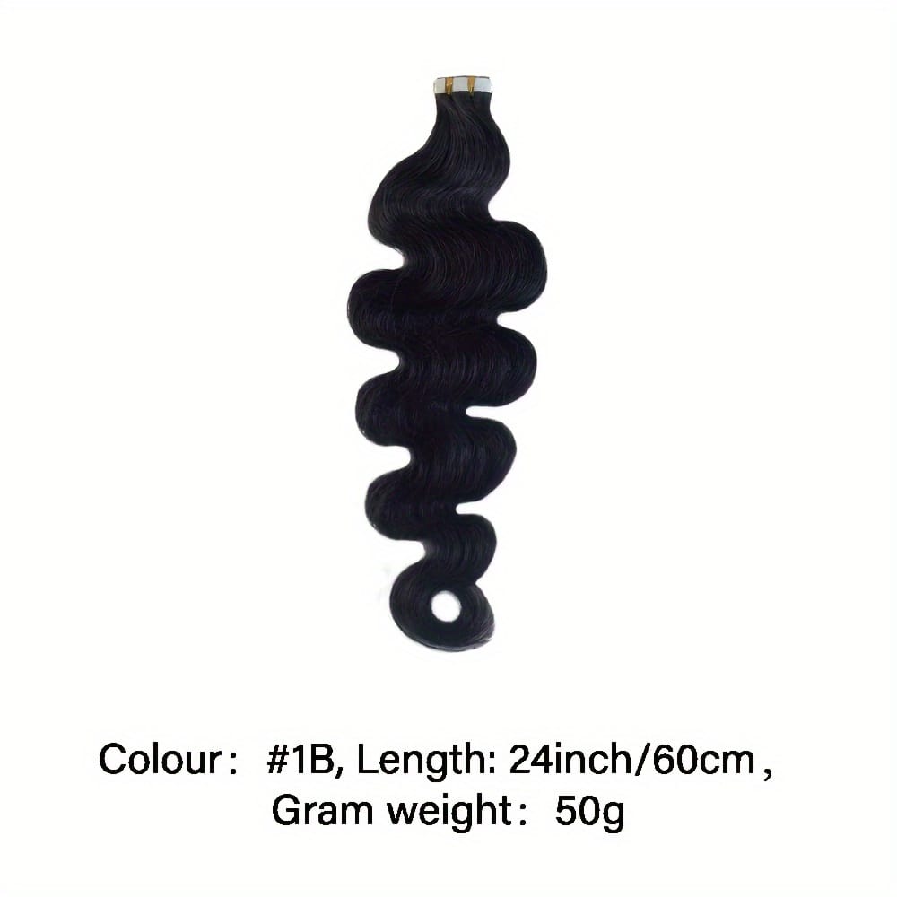 KissICON #1B / 24inch KissIcon Body Wave Tape In Extensions Natural Look