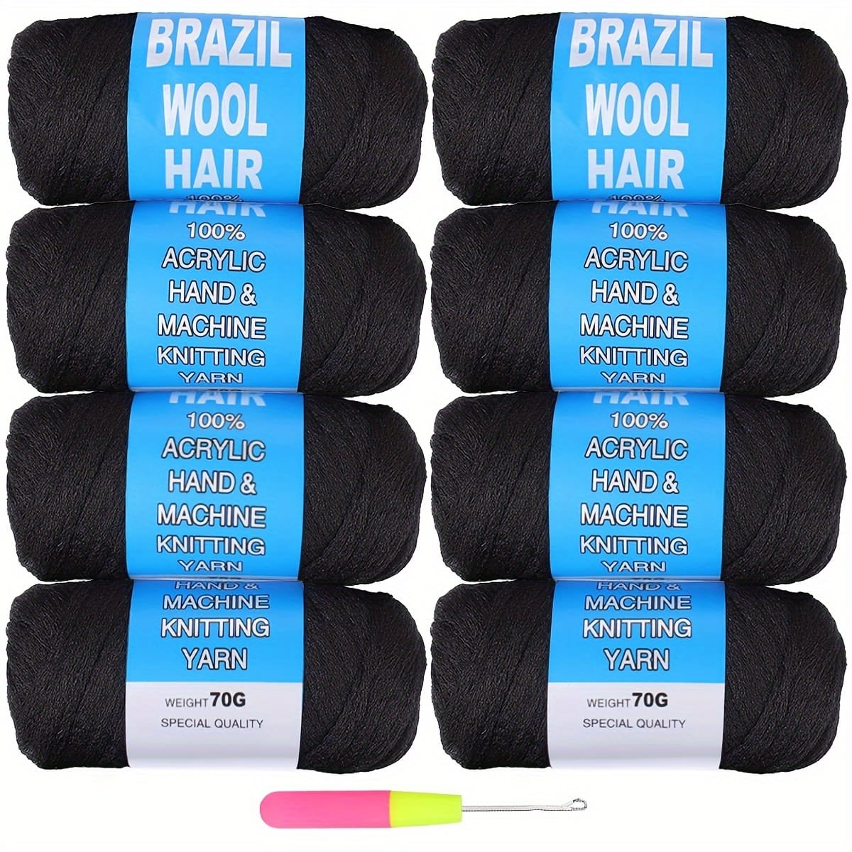 KissICON 1B# / 8inch 8 Pcs Black Wool Hair Braiding Crochet Extensions Bra