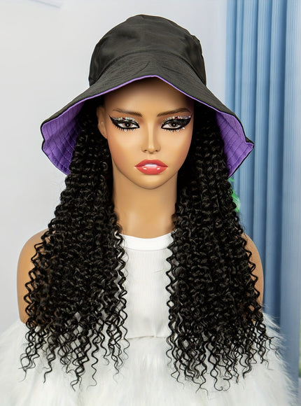 Kissicon Hat Wig Long Curly Heat