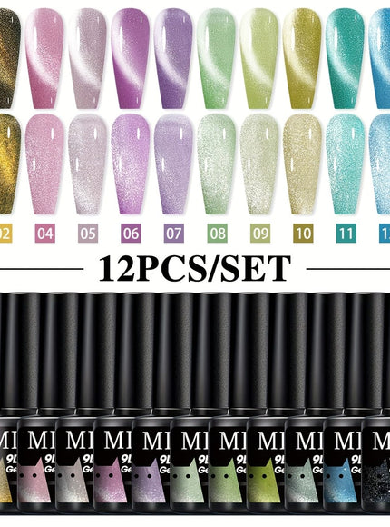 Cat Eye Nail Polish Set 12pc Multicolor Shimmer