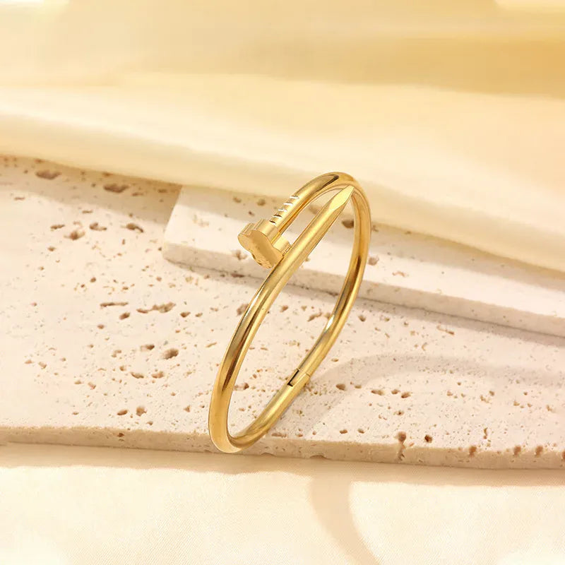 KissICON 1pc / 58-60mm 3pcs/1pc Fashion 18K Gold Plated Stainless Steel Nail Bracelet for Women Luxury Cubic Zirconia Bangle Daily Wear Jewelry