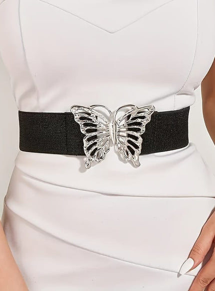 jkthpu-45 1pc Butterfly Buckle Wide Belt Elegant Solid Color Elastic Waistband Trendy Dress Coat Girdle for Women s