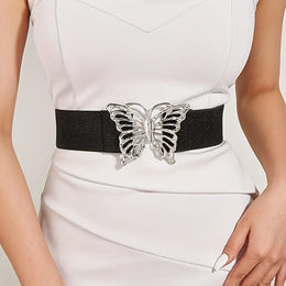 jkthpu-45 1pc Butterfly Buckle Wide Belt Elegant Solid Color Elastic Waistband Trendy Dress Coat Girdle for Women s