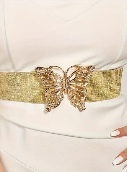 jkthpu-45 1pc Butterfly Buckle Wide Belt Elegant Solid Color Elastic Waistband Trendy Dress Coat Girdle for Women s