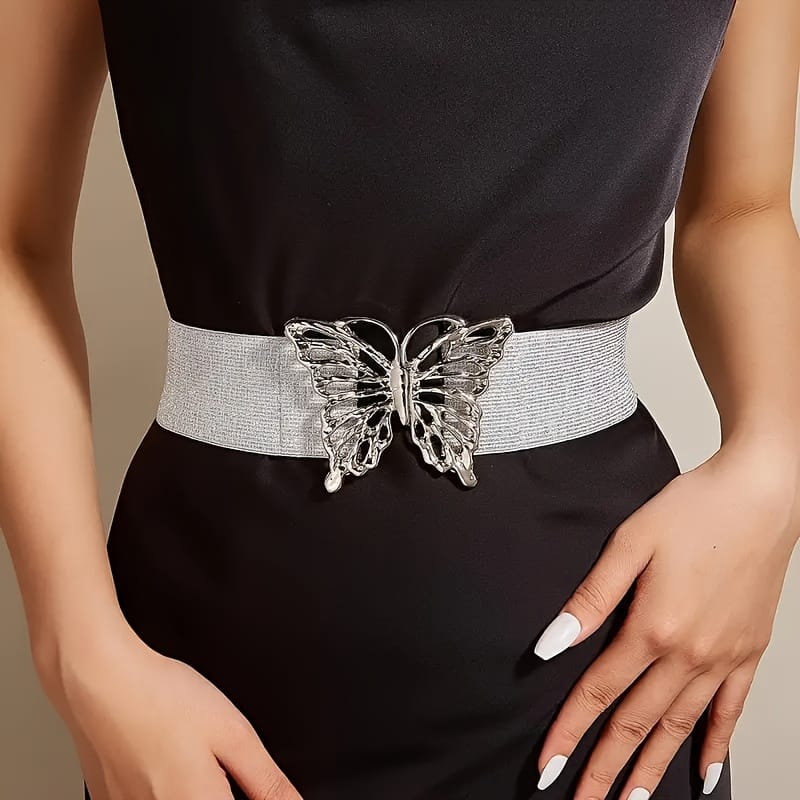 jkthpu-45 1pc Butterfly Buckle Wide Belt Elegant Solid Color Elastic Waistband Trendy Dress Coat Girdle for Women s