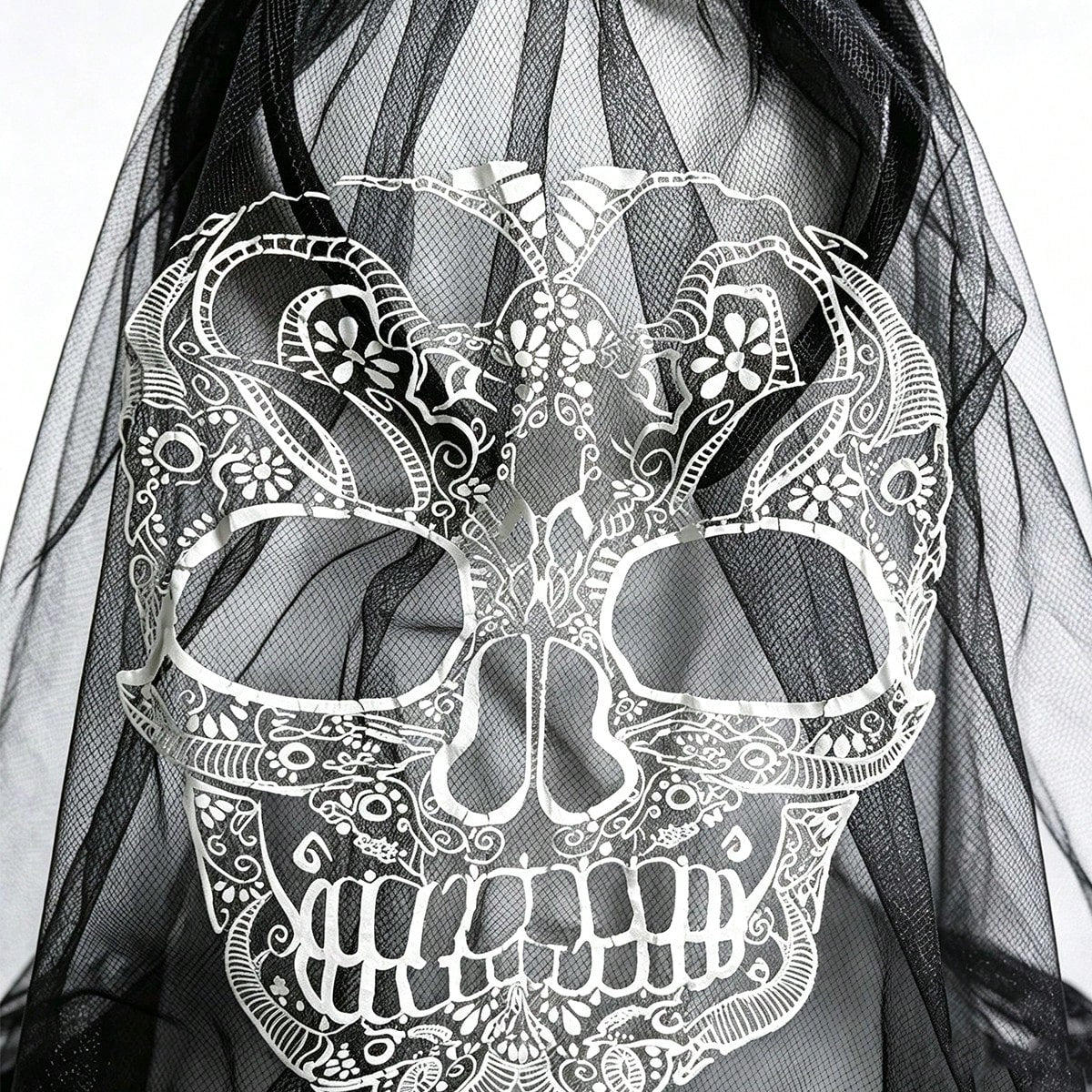 KissICON 1Pc Day Of The Dead Red Rose Flower Crown Veil, White Lace Skull Mask Headband, Halloween Gothic Black Mesh Headpiece, Women's Mexican Sugar Skull Party Cosplay Costume Accessory