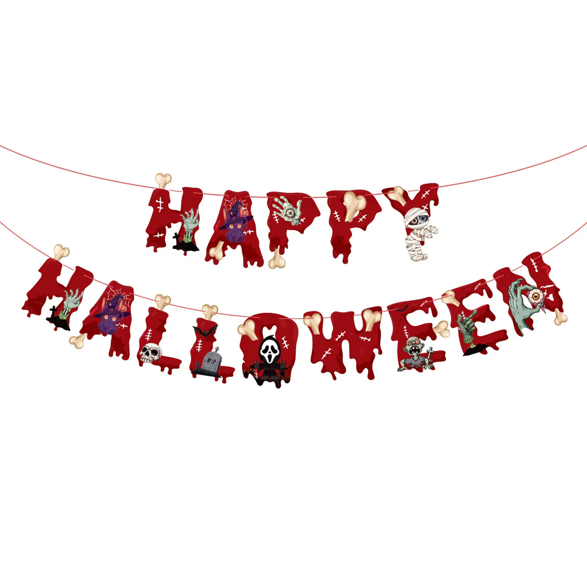 KissICON 1pc Halloween Ceiling Hangings: Skeletons, Mummies, Bloodstained Handprints, Bat Garlands. Kids Halloween Home Decor