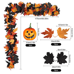 KissICON 1Pc Halloween Garland Decorations Black Fall Leaves Vine with 3D Pumpkin Thanksgiving Harvest Festival Home Fireplace Mantle Decor