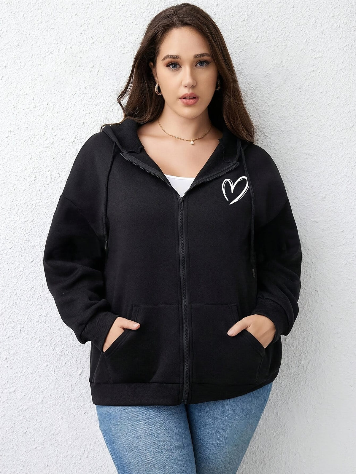 jkthpu-45 1pc Plus Size Women's Zip Up Hoodie -