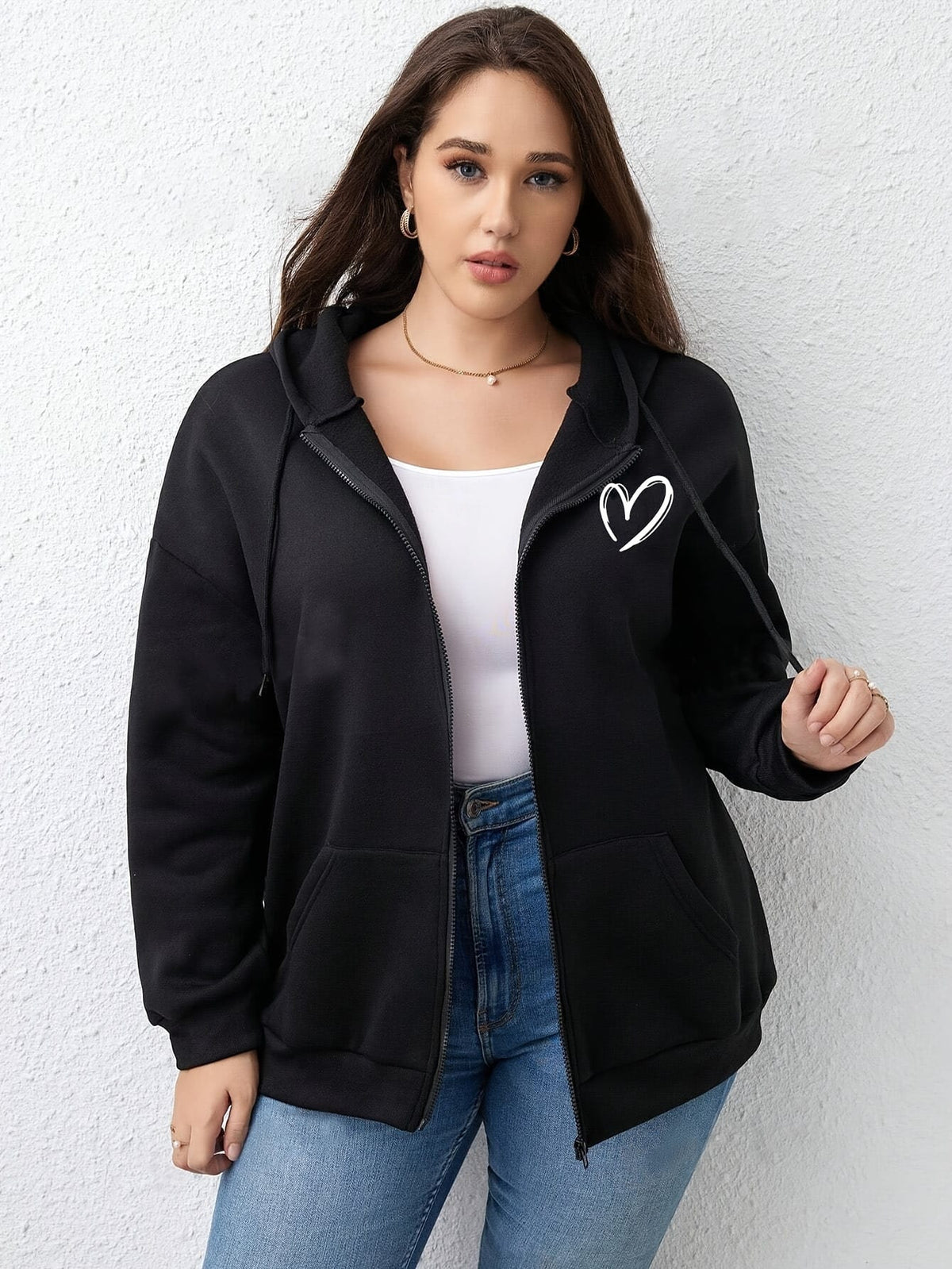 jkthpu-45 1pc Plus Size Women's Zip Up Hoodie -