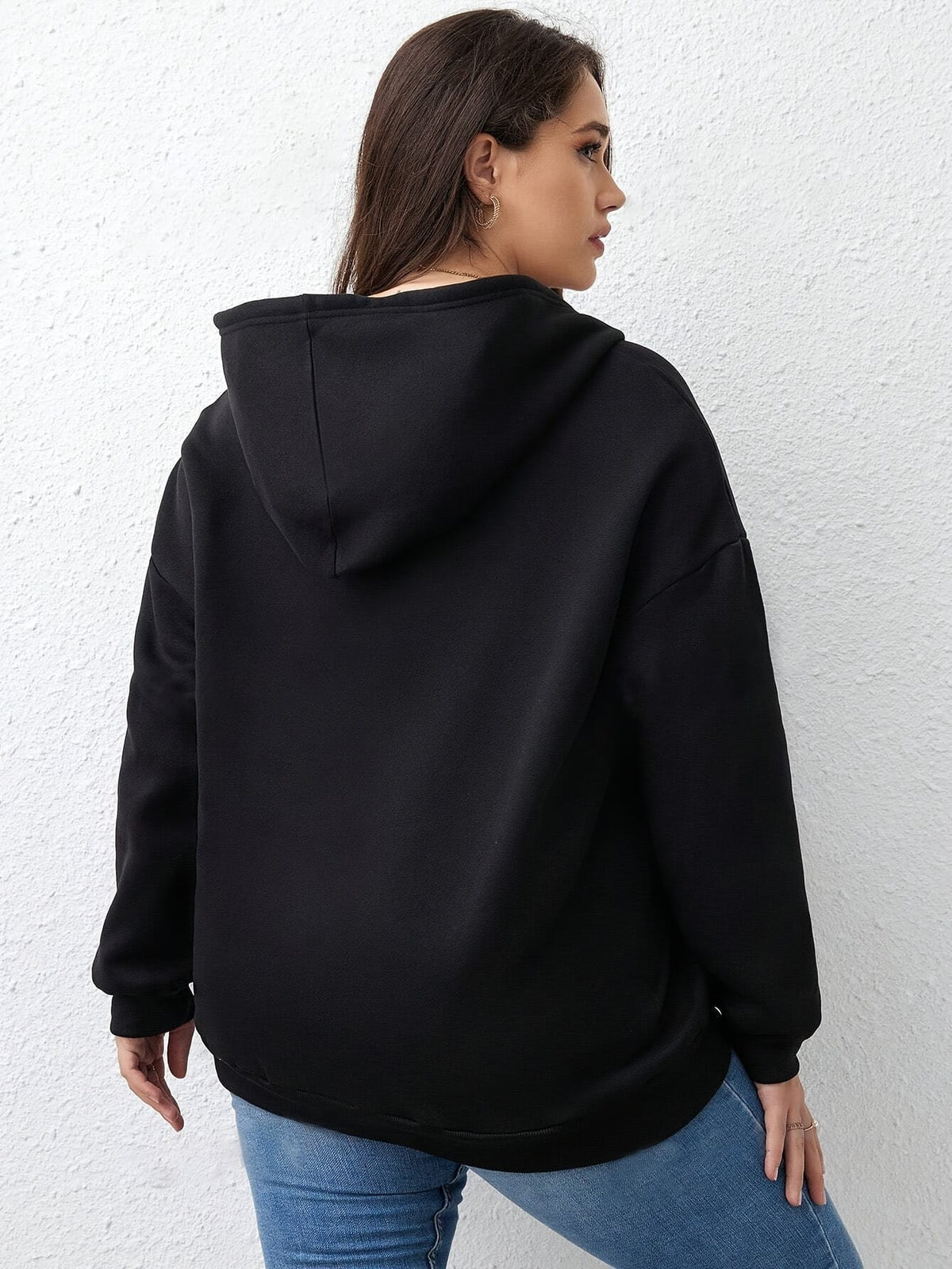 jkthpu-45 1pc Plus Size Women's Zip Up Hoodie -