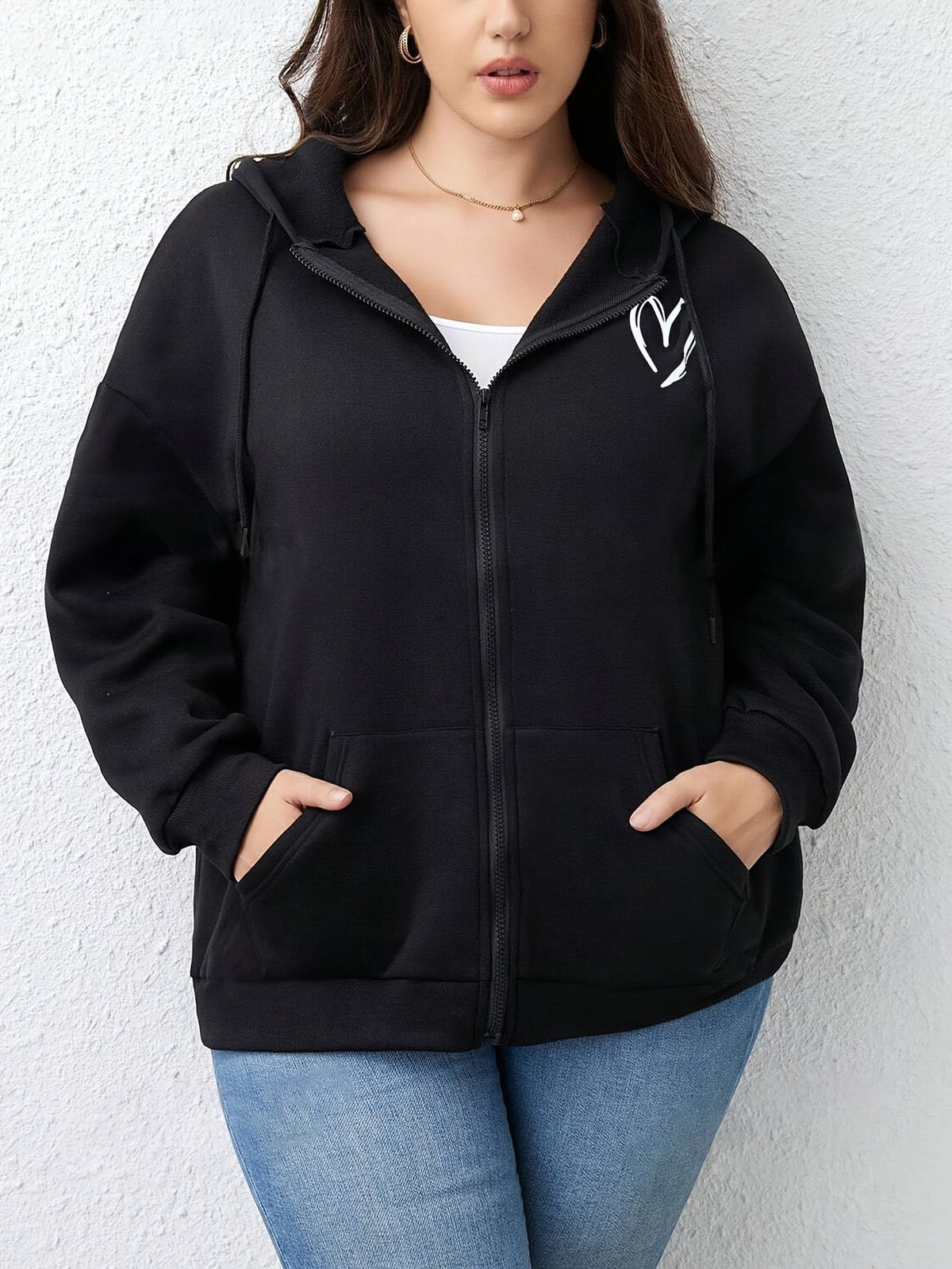jkthpu-45 1pc Plus Size Women's Zip Up Hoodie -