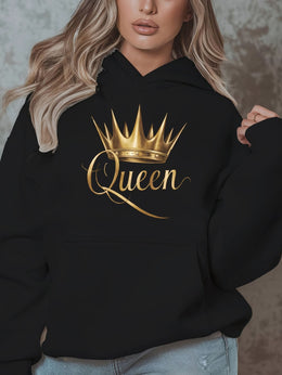jkthpu-45 1pc Queen Crown Graphic Hoodie for Women, Plus