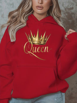 jkthpu-45 1pc Queen Crown Graphic Hoodie for Women, Plus