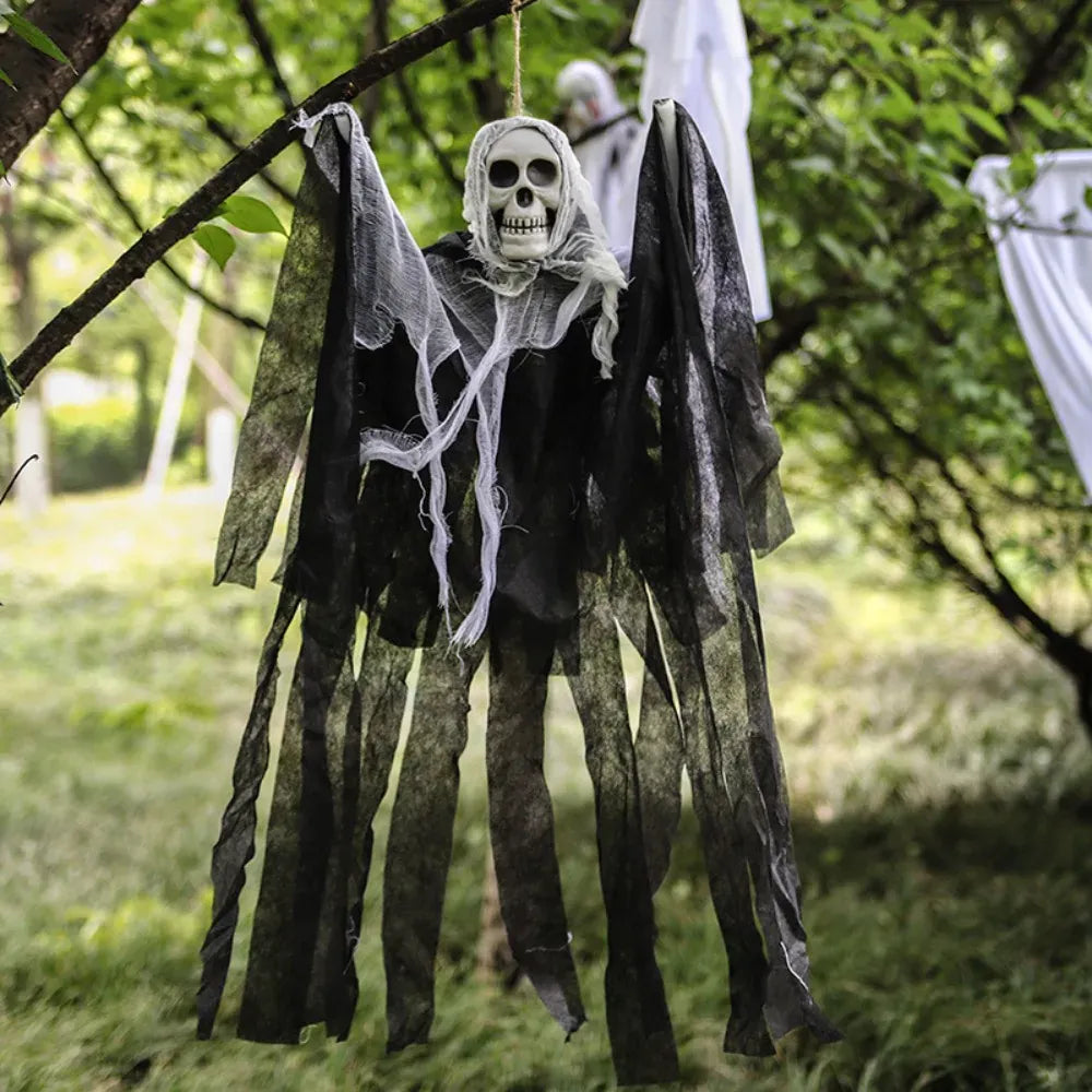 KissICON 1PC Skeleton Halloween Skeleton Hanging Decoration Ghosts Skull Gauze Fabric Halloween Decor Outdoor Haunted House Yard Scary Party Supplies
