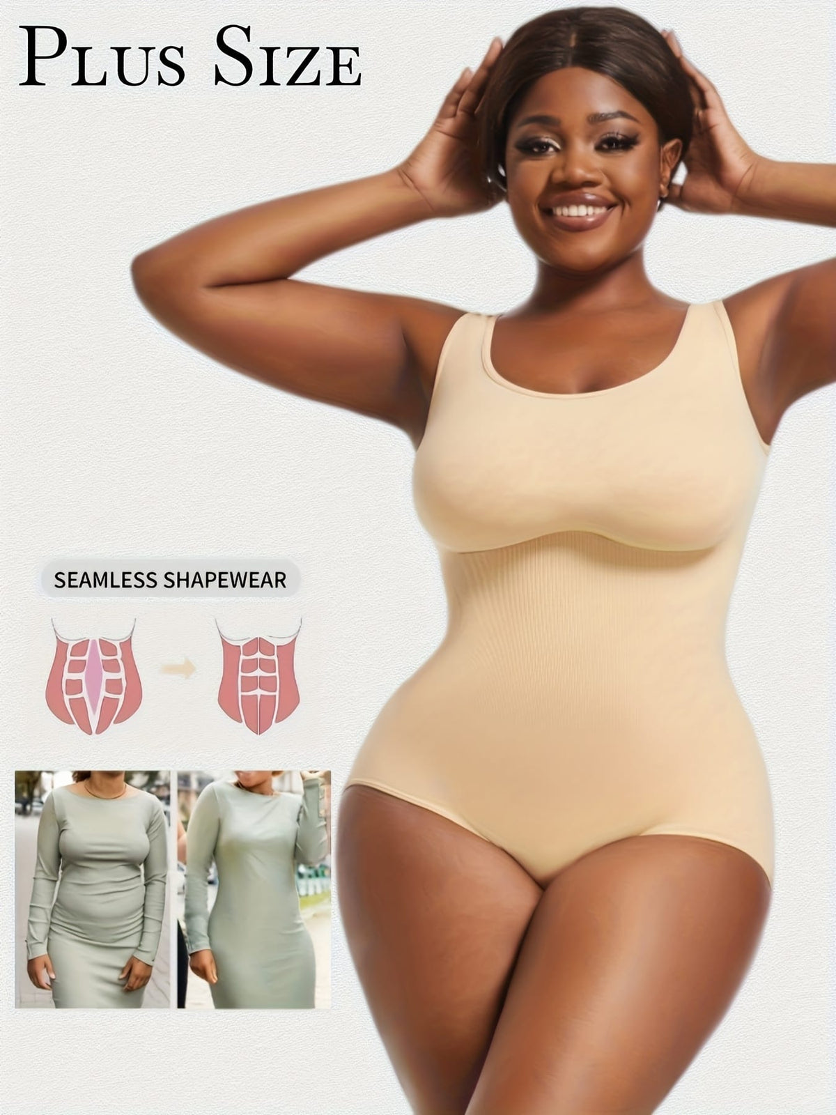 jkthpu-45 1pc Women's Plus Size Bodysuit - High Waist