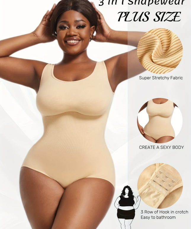 jkthpu-45 1pc Women's Plus Size Bodysuit - High Waist