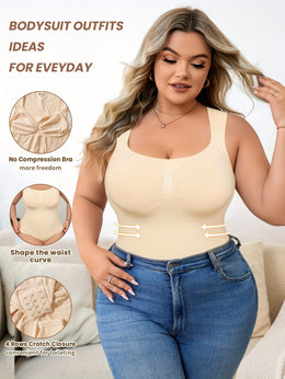 jkthpu-45 1pc Women'S Plus Size Seamless Shapewear Bodysuit, High
