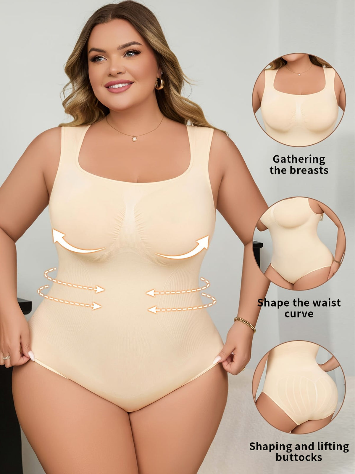 jkthpu-45 1pc Women'S Plus Size Seamless Shapewear Bodysuit, High