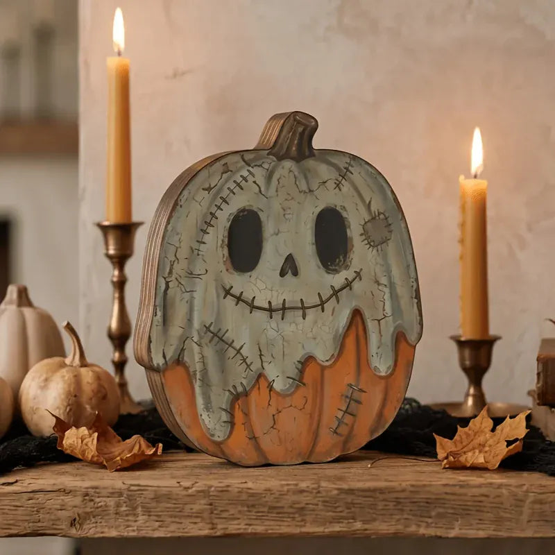 KissICON 1PCS-A Halloween Wooden Blocks: ghosts, black cats, pumpkins, skulls, witches, owls, zombies, vampires.Shelf decor for autumn indoor ﻿