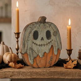 KissICON 1PCS-A Halloween Wooden Blocks: ghosts, black cats, pumpkins, skulls, witches, owls, zombies, vampires.Shelf decor for autumn indoor ﻿