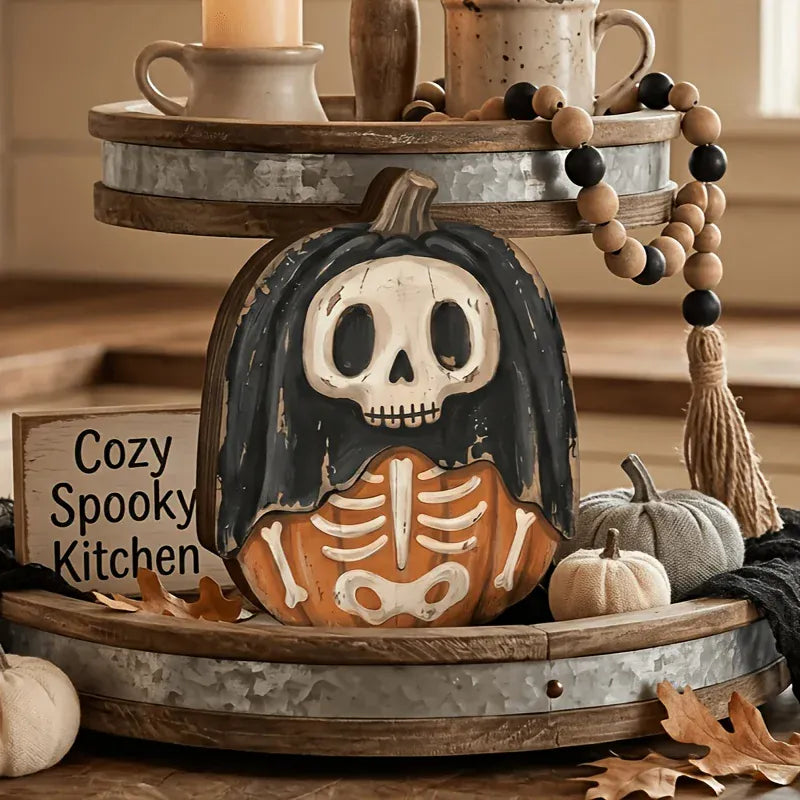 KissICON 1PCS-D Halloween Wooden Blocks: ghosts, black cats, pumpkins, skulls, witches, owls, zombies, vampires.Shelf decor for autumn indoor ﻿