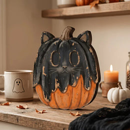 KissICON 1PCS-E Halloween Wooden Blocks: ghosts, black cats, pumpkins, skulls, witches, owls, zombies, vampires.Shelf decor for autumn indoor ﻿