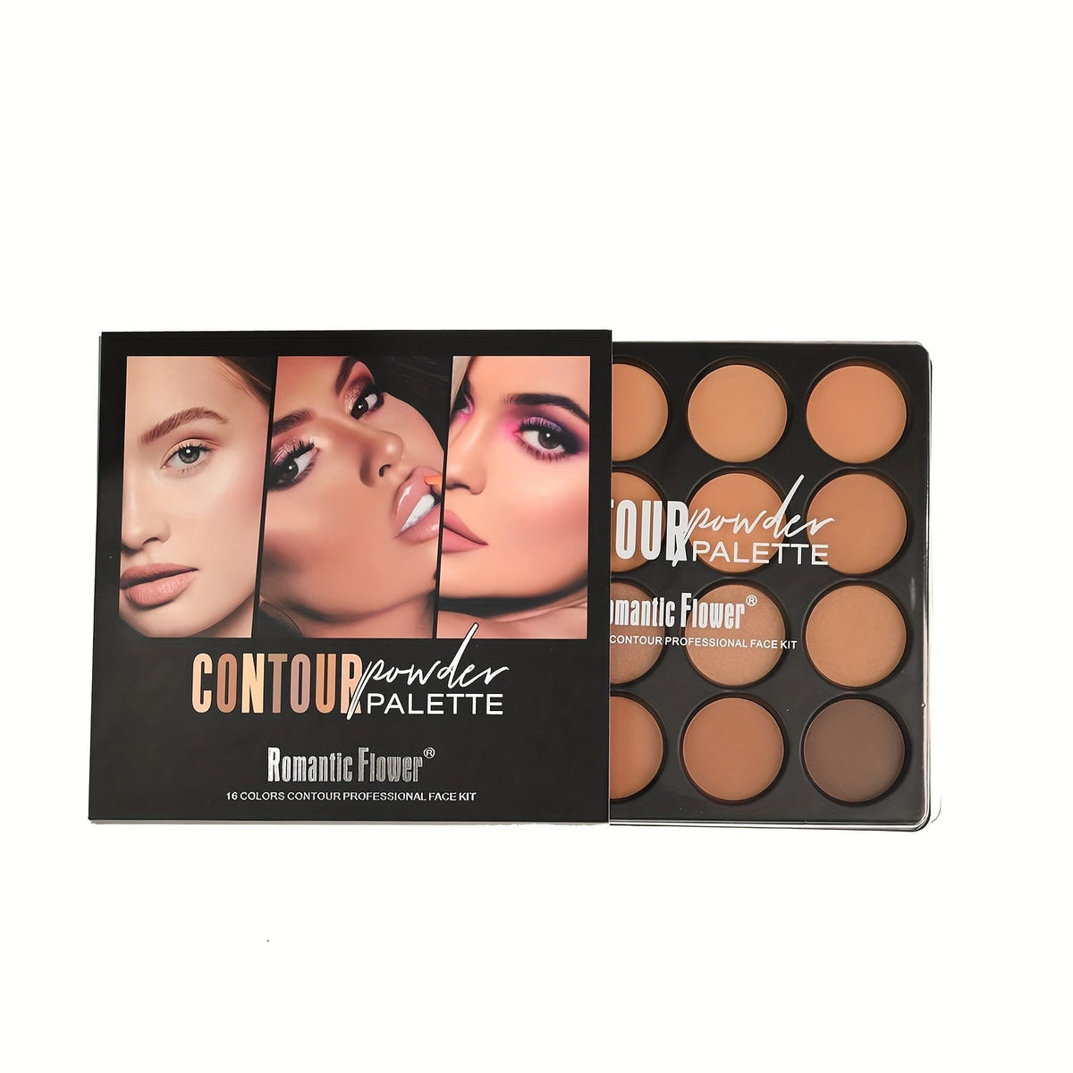 jkthpu-45 1set KissIcon 16-Shade Contour & Highlighter Powder Palette – Dark Beige