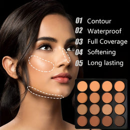 jkthpu-45 1set KissIcon 16-Shade Contour & Highlighter Powder Palette – Dark Beige