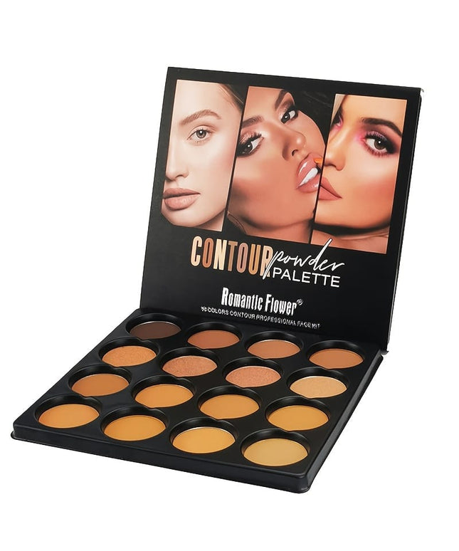 jkthpu-45 1set KissIcon 16-Shade Contour & Highlighter Powder Palette – Dark Beige