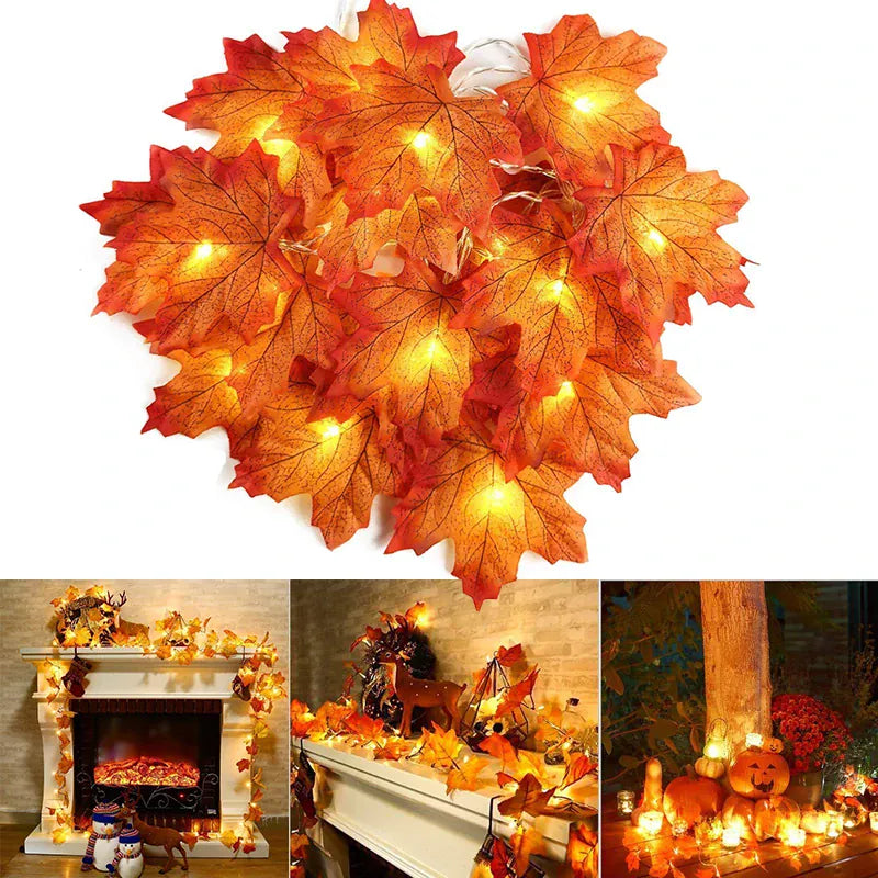 KissICON 2/3/6M Christmas Decoration Artificial Maple Leaf Leaves LED Light String Lantern Garland Home Party DIY Deco Halloween New Yea