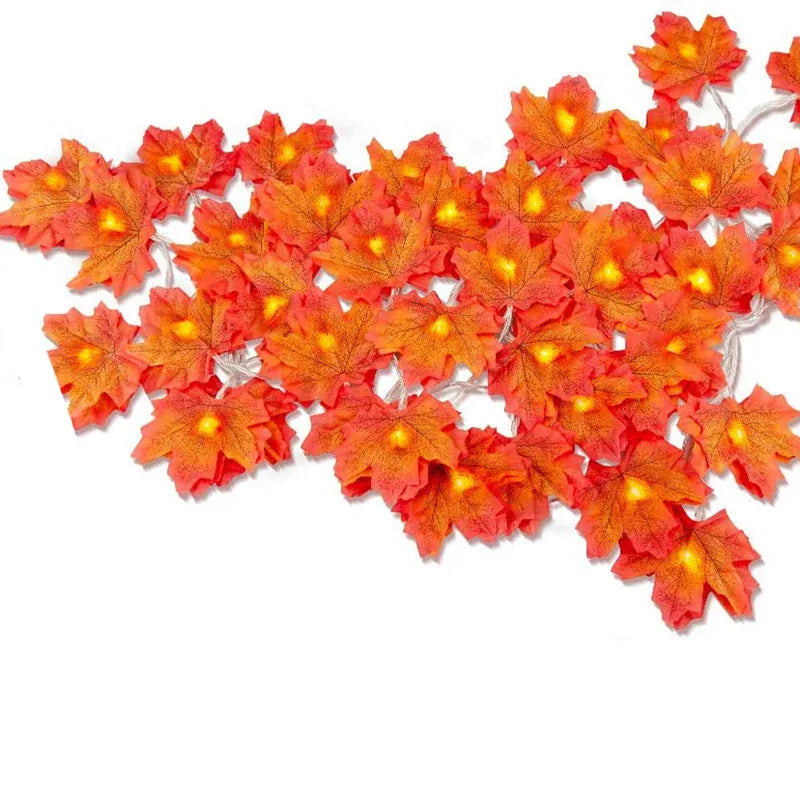KissICON 2/3/6M Christmas Decoration Artificial Maple Leaf Leaves LED Light String Lantern Garland Home Party DIY Deco Halloween New Yea