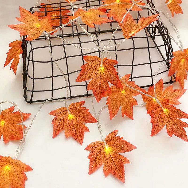KissICON 2/3/6M Christmas Decoration Artificial Maple Leaf Leaves LED Light String Lantern Garland Home Party DIY Deco Halloween New Yea