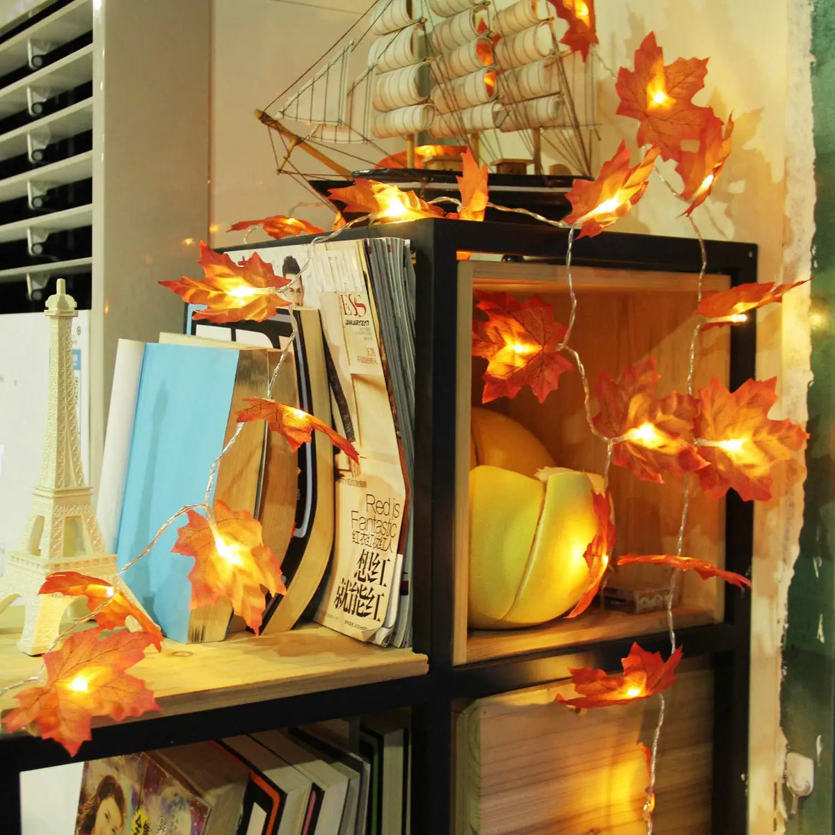 KissICON 2/3/6M Christmas Decoration Artificial Maple Leaf Leaves LED Light String Lantern Garland Home Party DIY Deco Halloween New Yea