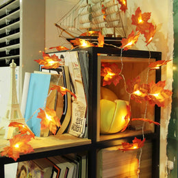 KissICON 2/3/6M Christmas Decoration Artificial Maple Leaf Leaves LED Light String Lantern Garland Home Party DIY Deco Halloween New Yea