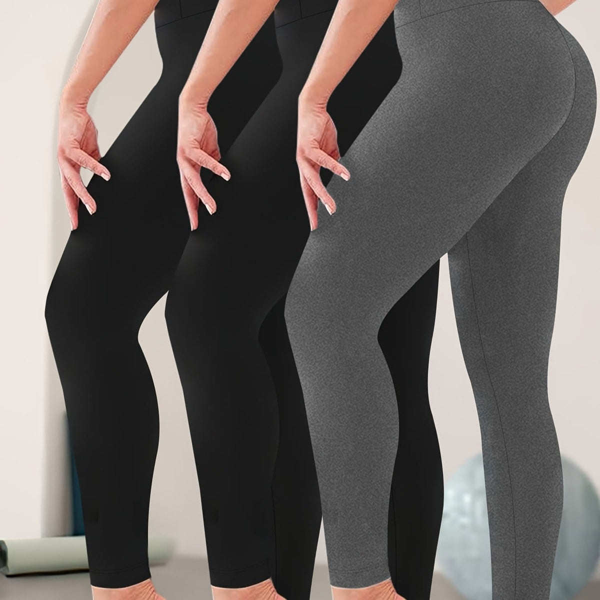 jkthpu-45 2 Black + 1 Gray / UK 16 3-Pack Women's Plus Size High Waisted Yoga Pants