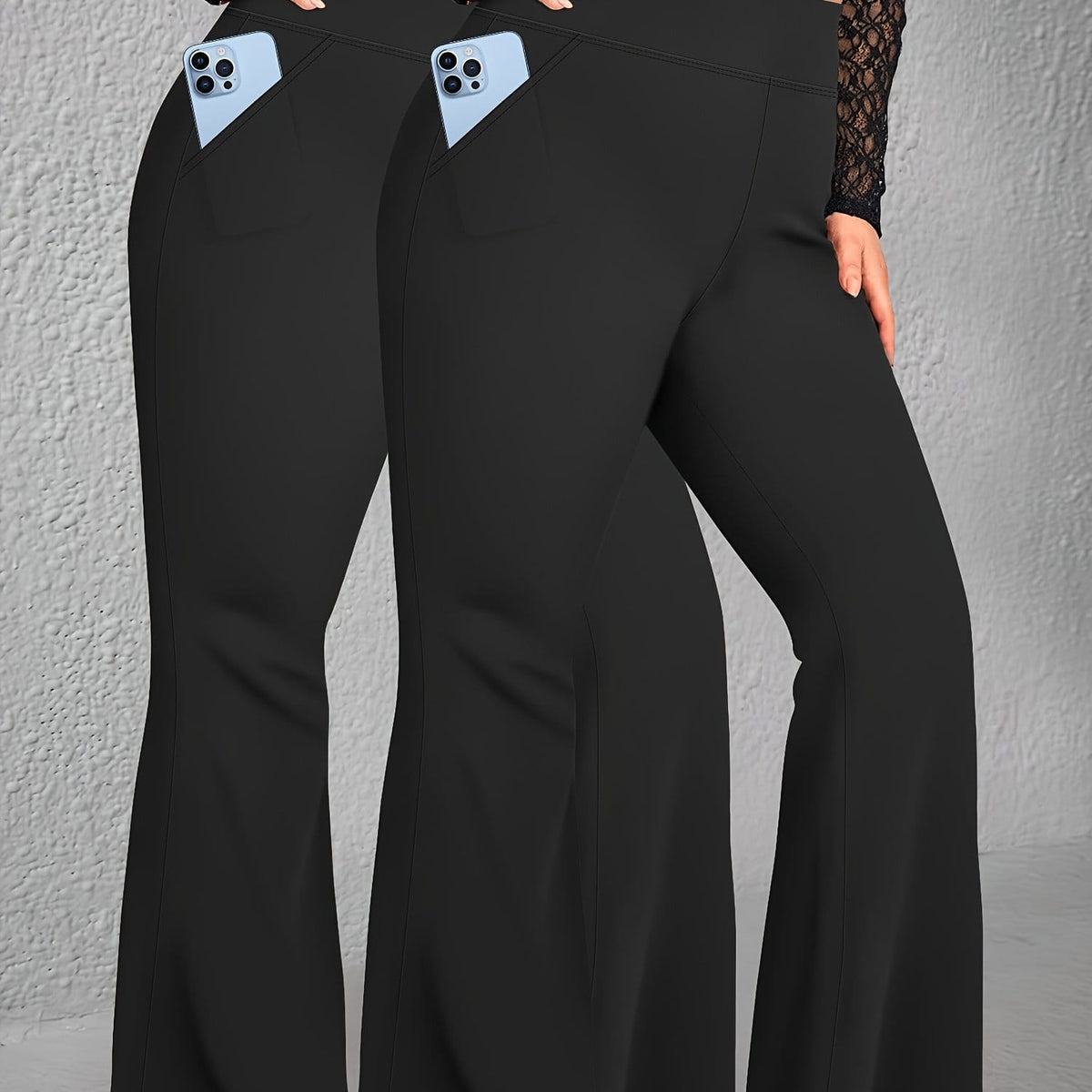 jkthpu-45 2 Black / UK 18 2pcs Set - Large Size High Waist Flare