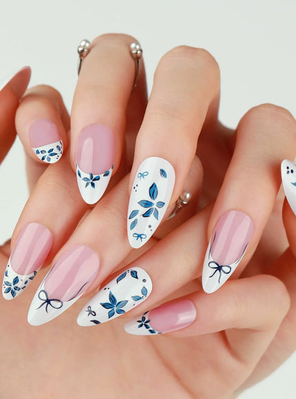KissICON 2 Floral Garden Fresh Press On Nails Almond Stiletto