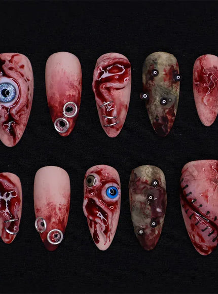 KissICON 2 KissIcon Halloween Almond Nails 24Pcs Glue Blood French