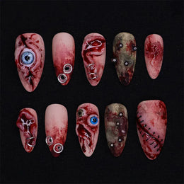 KissICON 2 KissIcon Halloween Almond Nails 24Pcs Glue Blood French