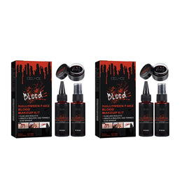 KissICON 2 Kits Halloween Fake Blood Makeup Kit Realistic Washable Fake Scar Wound Paint Spray Drops Thick Blood Paste Vampire Cosplay Make Up