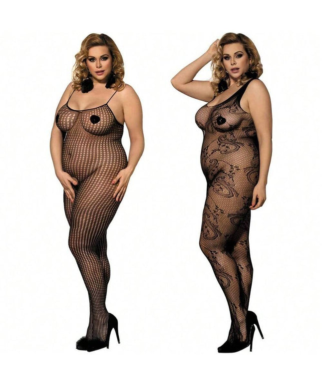 KissICON 2 Pack Black 2 Pack One Fishnet Bodystockings Striped Lingerie