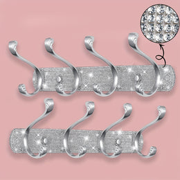 jkthpu-45 2 Pcs 4 Hooks Wall-Mounted Hanger - Shiny Silvery Rhinestone - 5 Hooks Wall-Mounted - Key Hook Wall Decoration - Suitable for Hanging Hats, Towels, Wallets, Bathrobes