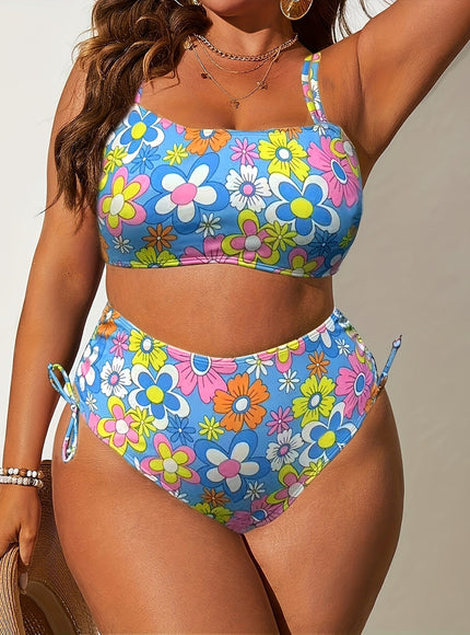 KissICON 2 Piece Curve Floral Print Waist Drawstring Bikini