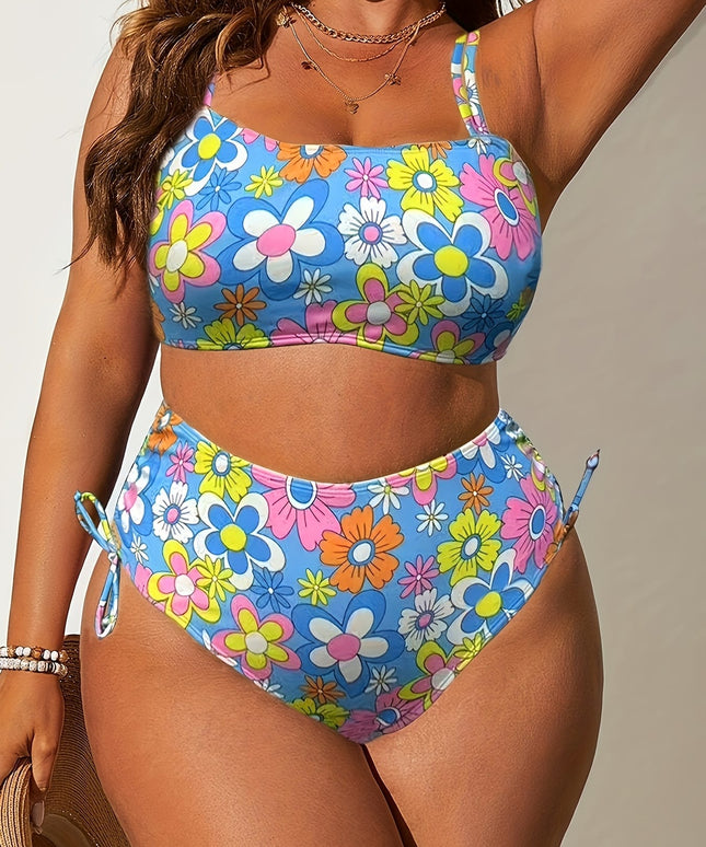 KissICON 2 Piece Curve Floral Print Waist Drawstring Bikini