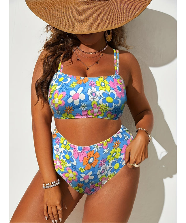 KissICON 2 Piece Curve Floral Print Waist Drawstring Bikini
