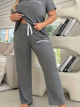 jkthpu-45 2-Piece Plus Size Simple Pajamas Set - Cozy
