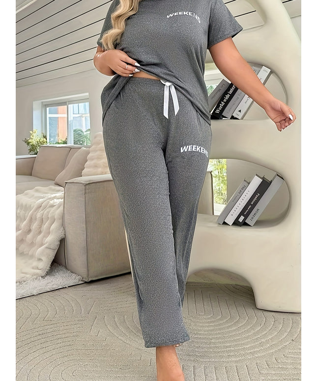 jkthpu-45 2-Piece Plus Size Simple Pajamas Set - Cozy