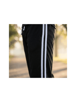 KissICON 2 Stripes Men'S Black & White Striped Jogger Pants with Elastic Waist & Drawstring - Athletic Track Pants, White Stripe Gym Pants, Machine Washable Casual Trousers with Pockets for Streetwear, Gym, & Casual Attire (All-Season)