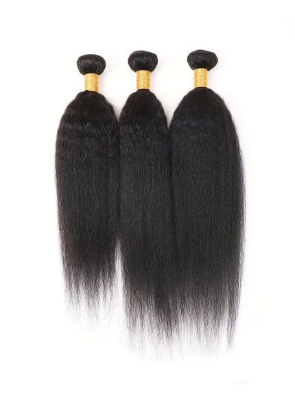 KissICON 20 22 22 / Natural Black Brazilian Yaki Straight Extensions 3 Bundles Remy Black